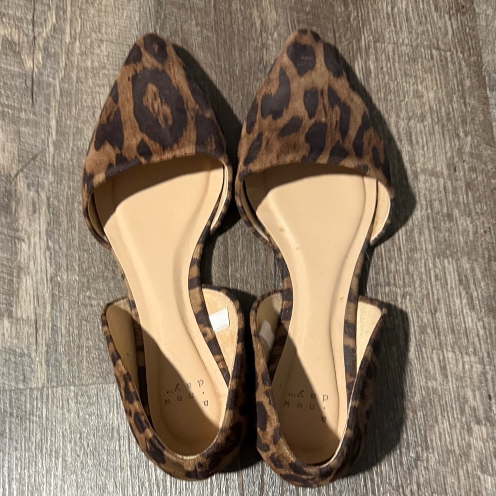 Leopard Print Pointed Toe D'Orsay Flats - Brown